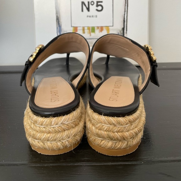 Stuart Weitzman Pearl Buckle Espadrille Thong Sandals Black Sz 7-7.5 - Picture 4 of 10